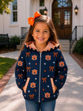 MOQ 5 pcs Custom Style Team AUBURN Bows Hoodie Kids Girls Zipper Coat