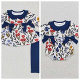 Fall Flower Floral Blue Kids Sibling Matching Clothes