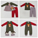 Thanksgiving Day Embroidery Turkey Kids Sibling Matching Clothes