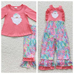 Christmas Embroidery Santa Pink Kids Sibling Matching Clothes