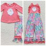 Christmas Embroidery Santa Pink Kids Sibling Matching Clothes
