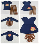 Thanksgiving Embroidery Turkey Kids Sibling Matching Clothes