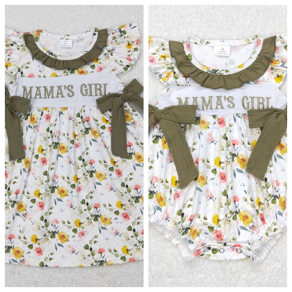 GSD0507/SR0478 Embroidery MAMA'S GIRL Flower Kids Sibling Matching Clothes