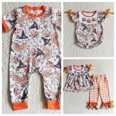 Halloween Embroidery Pumpkin Rainbow Orange Girl's Boy's Matching Clothes