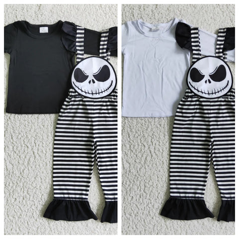 Halloween Black Stripe Overalls Set Girl's Matching Clothes