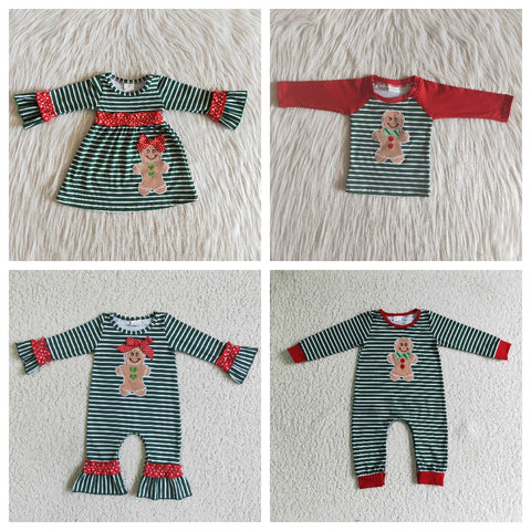 Christmas Embroidered Green Stripe Girl's Boy's Matching Clothes