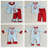 Christmas Embroidered Santa Blue Girl's Boy's Matching Clothes