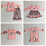 Thanksgiving Embroidered Turkey Pink Leopard Girl's Matching Clothes