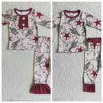 Christmas Cactus Star Wine Red Pajamas Boy's Girl's Matching Clothes