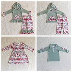 Christmas Snowflake Elk Green New Boutique Girl's Boy's Matching Clothes