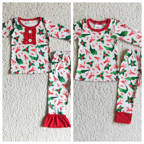 Christmas Crawfish Red Pajamas Boy's Girl's Matching Clothes