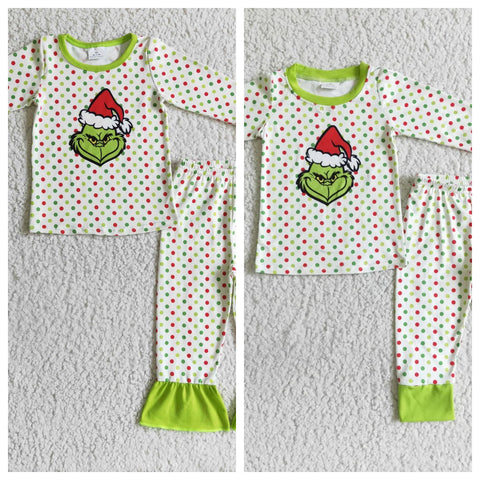 Christmas Green Dots Pajamas Boy's Girl's Matching Clothes