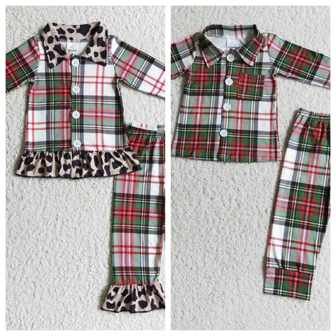 Christmas Leopard Plaid Pajamas Boy's Girl's Matching Clothes