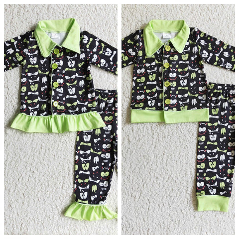 Christmas Green Cartoon Pajamas Boy's Girl's Matching Clothes