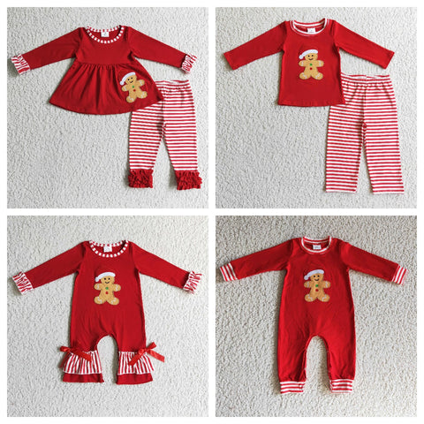 Christmas Embroidered Gingerbread Red Girl's Boy's Matching Clothes