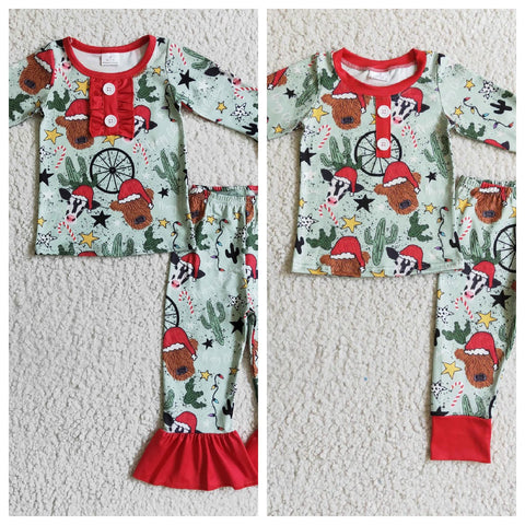 Christmas Cow Cactus Red Pajamas Boy's Girl's Matching Clothes