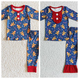 SALE BLP0134/GLP0331 Christmas Gingerbread Blue Red Pajamas Boy's Girl's Matching Clothes