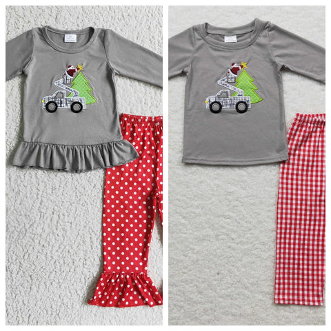 Christmas Embroidery Tree Grey Boy's Girl's Matching Clothes