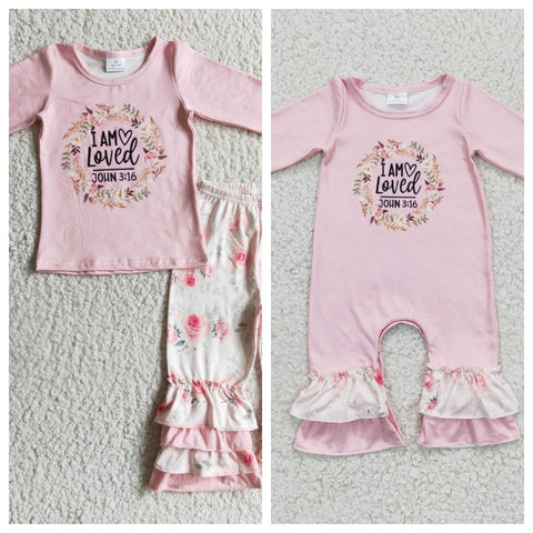 Valentine's Day I am loved Flower Pink Girl's Matching Clothes