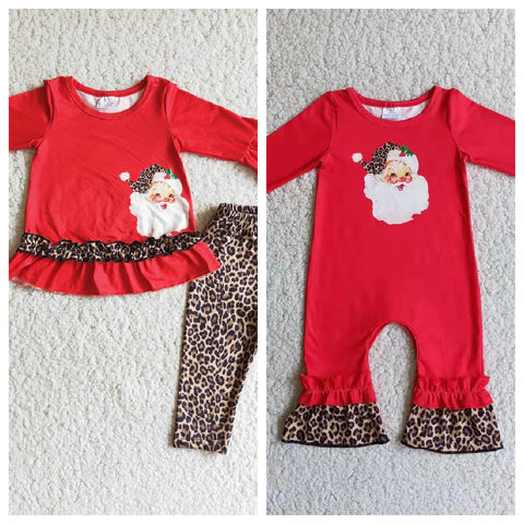 Deadline 10.15 SALE Christmas Santa Red Leopard Girl's Matching Clothes