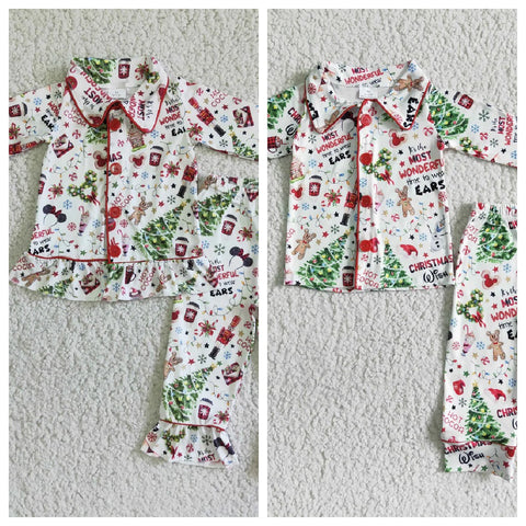 Christmas Wonderful Ears Trees Boy's Girl's Matching Clothes Pajama