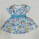 SALE B7-4 Summer Blue Dog Blue Cute Girl's Dress