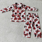 SALE 6 C6-16 Boutique Unisex Pajamas Red Bow Print Girl's Pajamas
