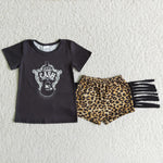 SALE A3-4 Singer CASH Black With Tassel Leopard Girl Shorts Set