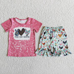 SALE D10-14 Peace Love Chickens Letters+Chicken Pattern Pants