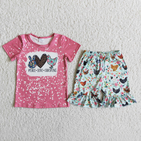 SALE D10-14 Peace Love Chickens Letters+Chicken Pattern Pants