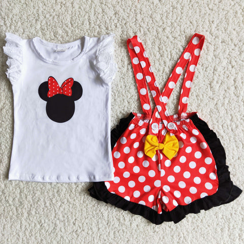 Straps Shorts With Yellow Bow mouse And Black Dot White Shirt Cartoon