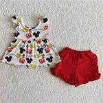 Sleeveless shirt with Cartoon mouse red shorts