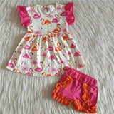 SALE C2-9 Summer Pink flamingo shorts Girl's set