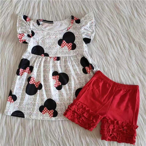 SALE A1-9 White shirt with Cartoon mouse patterns pure red shorts