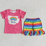 SALE C9-3 Rainbow Colorful Pink Girl Shorts Set