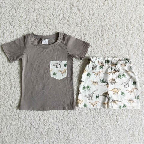 D11-12 Grey shirt with a pocket white shorts with dinosaur