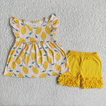 C15-37 Lemon Yellow Girl Shorts Set