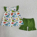 SALE B9-2 Dinosaur Green Girl Shorts Set