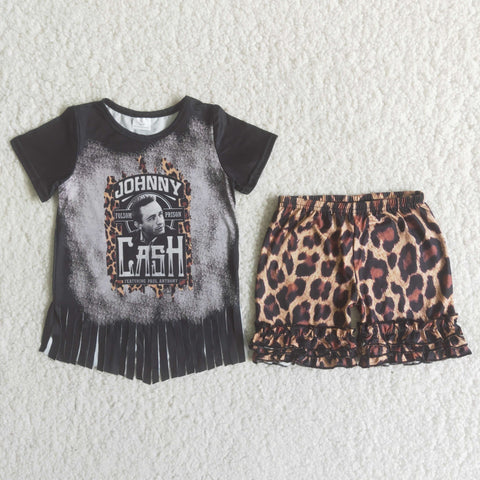 Black With Tassel Leopard Girl's Shorts Set