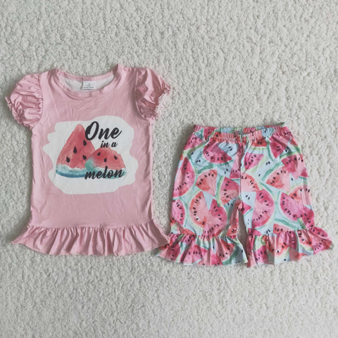 C1-23 One in a melon Pink Watermelon Shorts Set