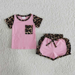 Pink Leopard Cheetah With Pocket Girl Shorts Set