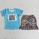 SALE C5-16 NOT TODAY HEIFER Blue Leopard Shorts Set