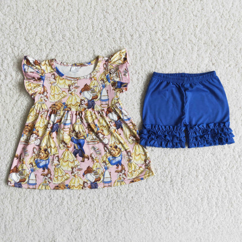 Beauty and the beast Blue Shorts Set