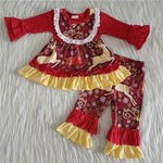 Boutique Christmas Ruffles Red reindeer Deer Elk Outfits