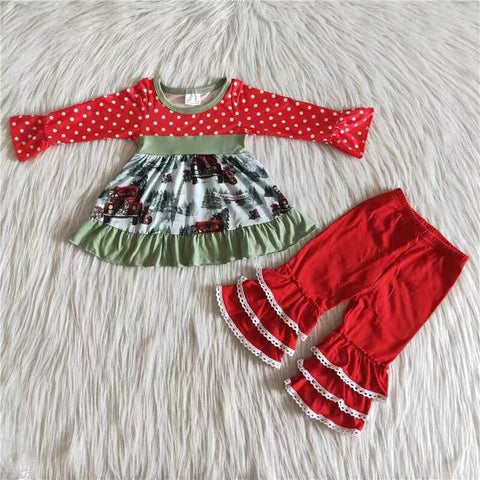 Trees Car Red Dots Lace Girl's Outfits