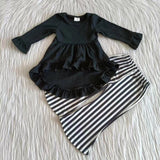 Boutique Black Tunic Stripe Pants Sets