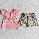 Pink Top Snakeskin Print Hot Sale Shorts Set