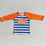 Halloween Fall Embroidery Pumpkin Stripe Shirt