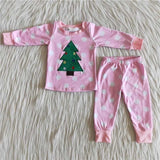 SALE 6 B12-37 Christmas Embroidered Pink Tree Dots Pajamas