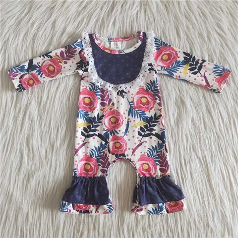 SALE 6 A25-17 Girl's Dark Blue Ruffles Flower Leggings Romper